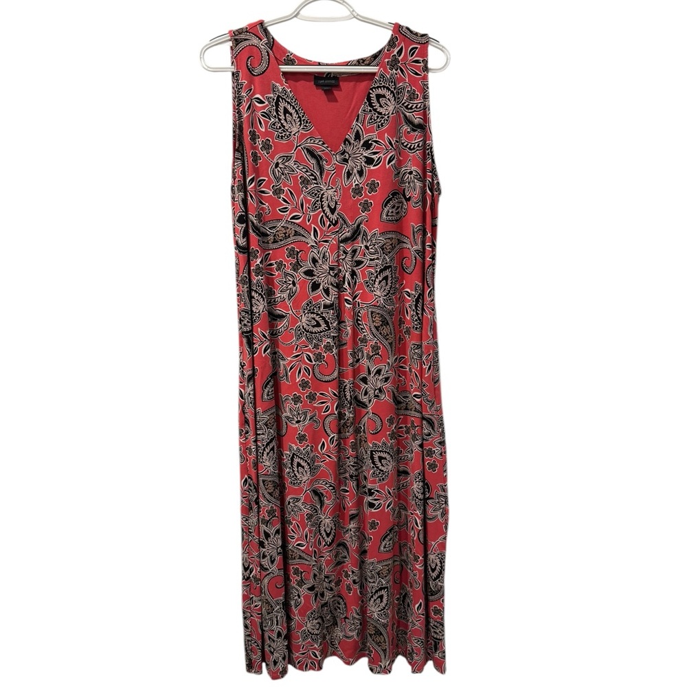 Women’s—J.Jill Reddish/Salmon Paisley Sleeveless Round Neck Maxi Dress. Size XLP